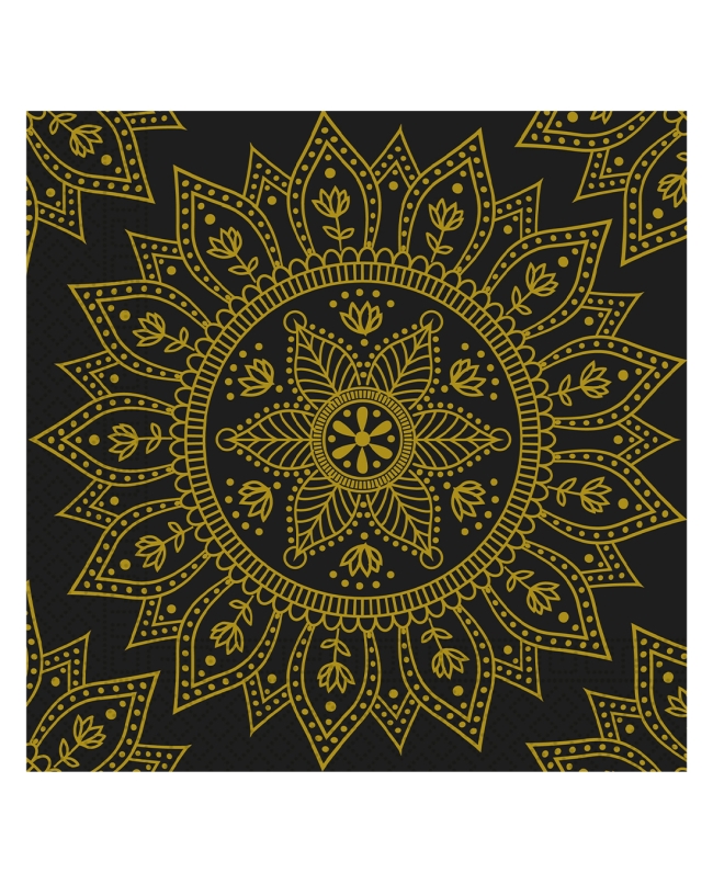 Servilletas 33 x 33cm Mandala Negro/Oro 3Ply Fsc