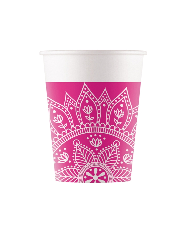 Vasos Papel 200ml Mandala Fucsia/Blanco Fsc