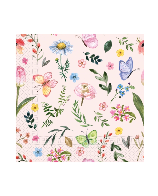 Servilletas 25 x 25cm Mariposas Rosas 3Ply Fsc