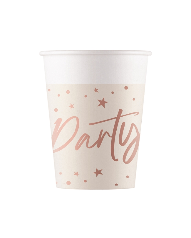 Vasos Papel 200ml Party Rosa Oro Fsc