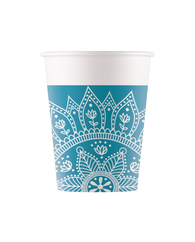 Vasos Papel 200ml Mandala Turquesa/Blanco Fsc