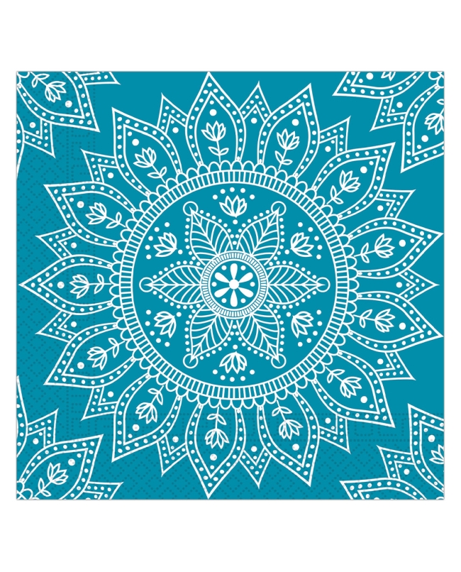 Servilletas 33 x 33cm Mandala Turquesa/Blanco 3Ply Fsc