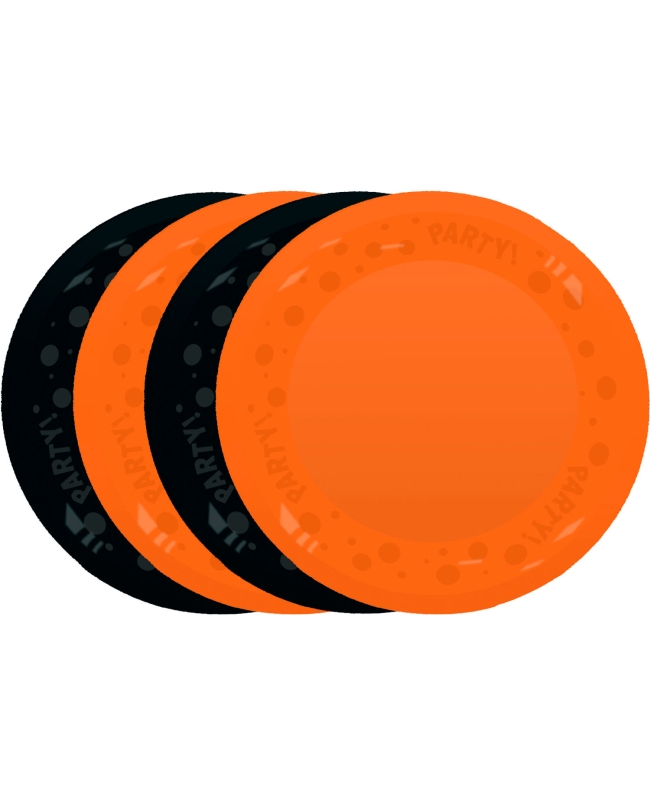 Plato Plastico Reutilizable 21cm Negro/Naranja Mix