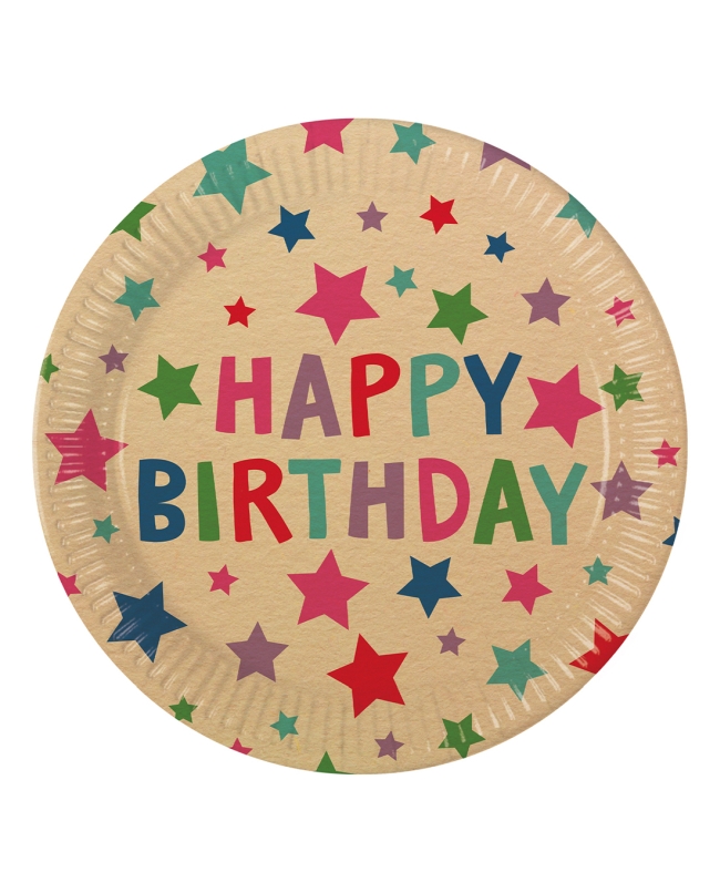 Platos 23cm Happy Bday Kraft Fsc