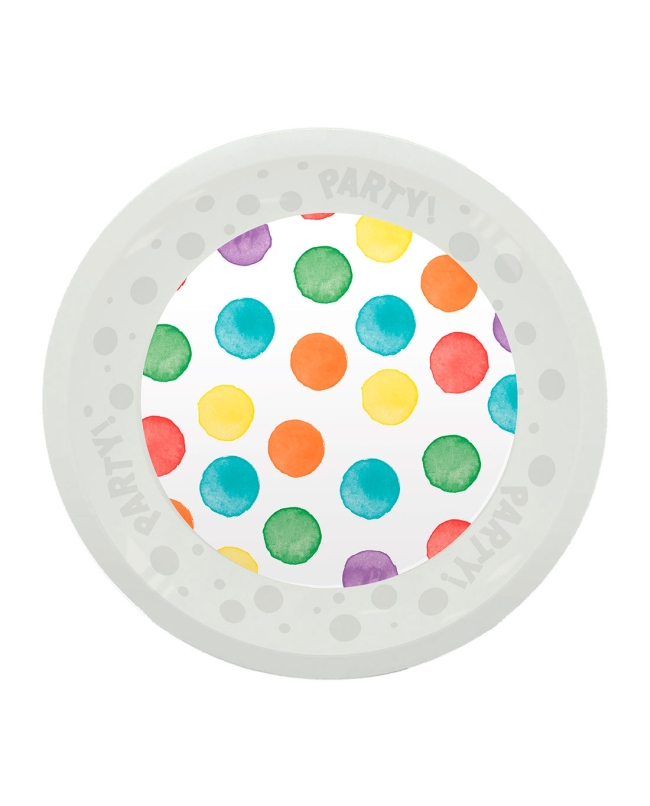 Plato Plastico Reutilizable 21cm Puntos Acuarelas