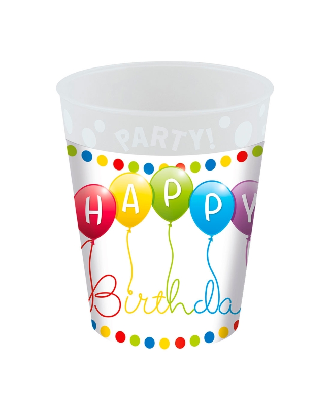 Vaso Plastico Reutilizable 250ml Happy Bday Streamers