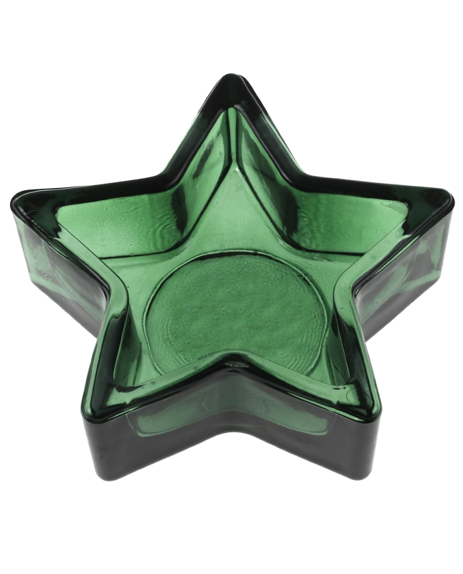 Portavelas Estrella Verde Abeto 9X9X3cm Vidrio ***OFERTA DTO NO ACUMULABLE