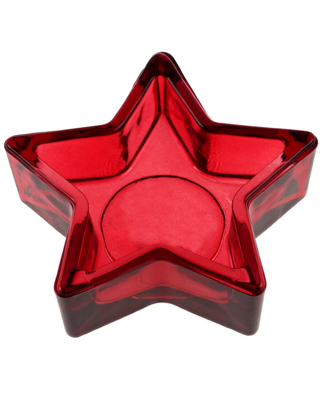 Portavelas Estrella Rojo 9X9X3cm Vidrio ***OFERTA DTO NO ACUMULABLE