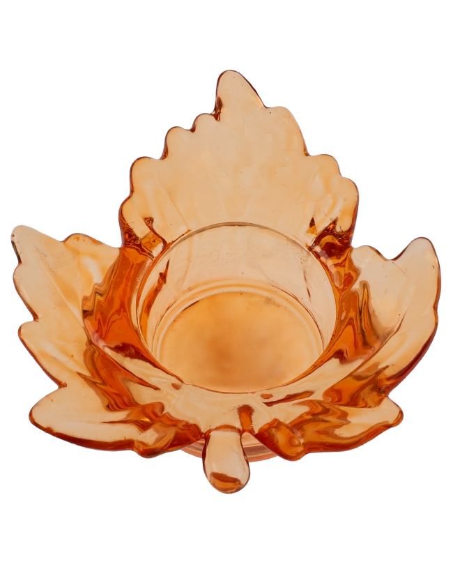 Portavelas Hoja Naranja 9.5X10X3.5cm Vidrio ***OFERTA DTO NO ACUMULABLE
