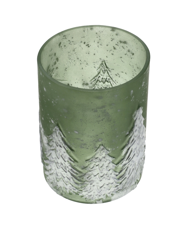 Portavelas Arbol Navidad Escarcha Verde Abeto 9.5X13cm Vidrio ***OFERTA DTO NO ACUMULABLE