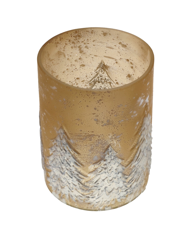 Portavelas Arbol Navidad Escarcha Oro/Plata 9.5X13cm Vidrio ***OFERTA DTO NO ACUMULABLE