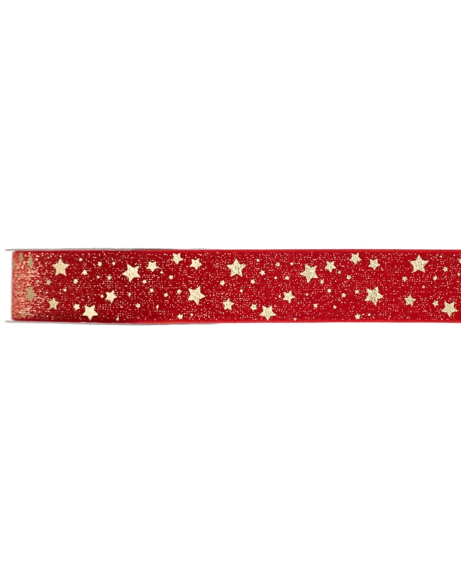 Cinta Estrella Dorada Rojo 25Mm Terciopelo Poliester 3m***OFERTA DTO NO ACUMULABLE