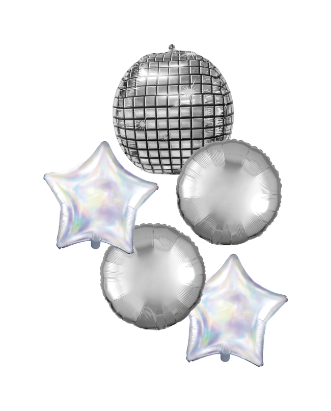 Bouquet Bola Disco 50cm Y 4X 46cm Plata/Irisdisc. ***OFERTA DTO NO ACUMULABLE