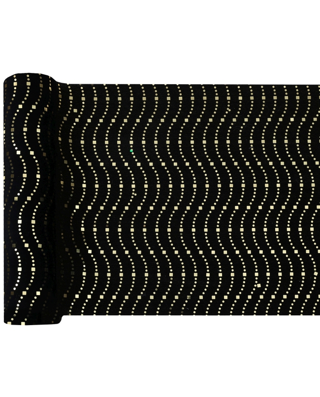 Camino Mesa Ondulac. Dorada Negro 28cm Terciopelo Poliester 2,5m***OFERTA DTO NO ACUMULABLE
