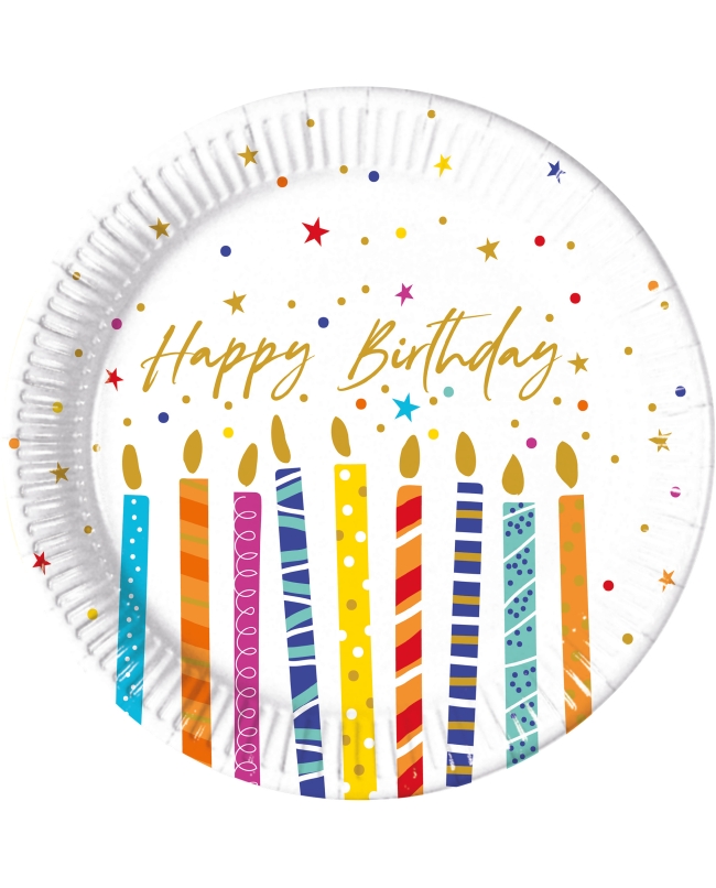 Platos 23cm Happy Bday Velas Fsc