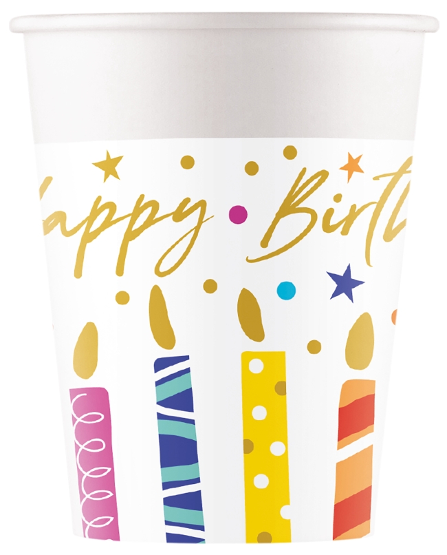 Vasos Papel 200ml  Happy Bday Velas Fsc
