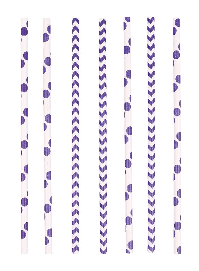 Pajitas Papel Puntos Y Chevron Morado 19.7cm