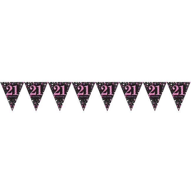 Celebración Rosa Banderines Prismáticos Metalizados Edad 21 - 4m