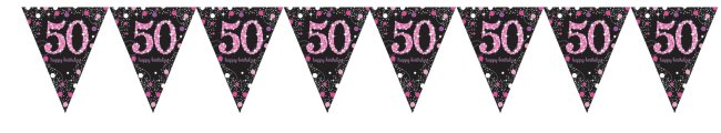 Banderines decorativos prismáticos fiesta de 50 años rosa 4m
