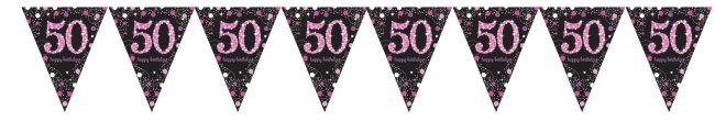 Banderines decorativos prismáticos fiesta de 50 años rosa 4m