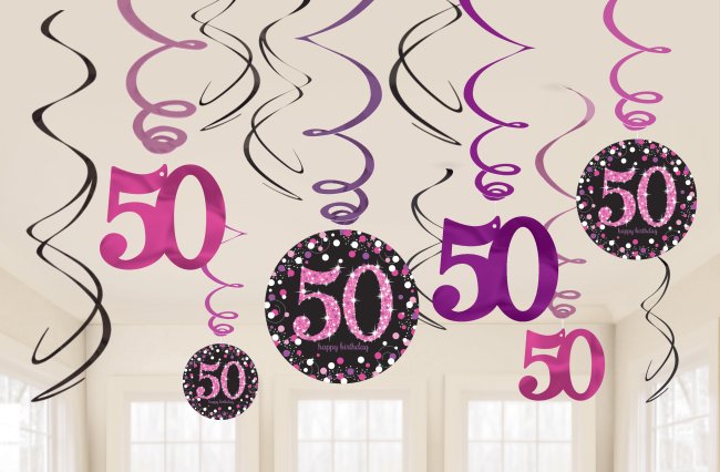 Espirales decorativas colgantes para fiesta de 50 años de color rosa - 45cm