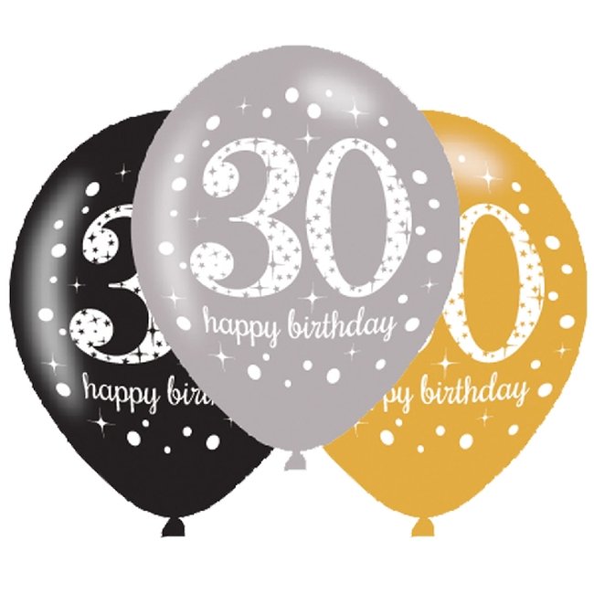 Globos de Cumpleaños 30 Mix Dorado Celebración Sparkling - Látex 28cm