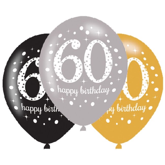 Globos de Cumpleaños Mix Oro Celebración Sparkling 60 Cumpleaños - Látex 28cm