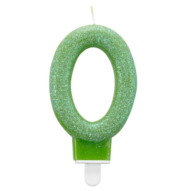 Vela Número 0 Cumpleaños - Glitter Verde 7.5cm