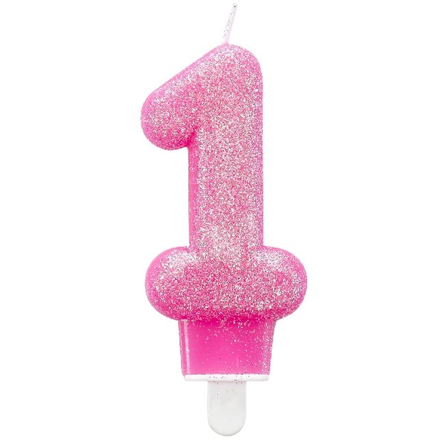 Vela 1er Cumpleaños - Purpurina Rosa 7,5cm