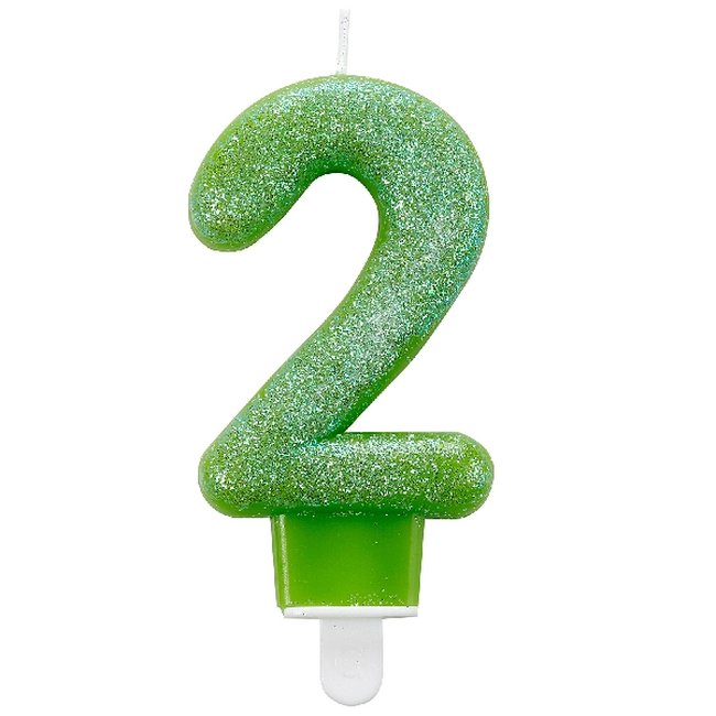 Vela Número 2 Cumpleaños - Glitter Verde 7.5cm