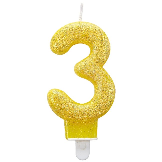 Vela Número 3 Cumpleaños - Glitter Amarillo 7.5cm