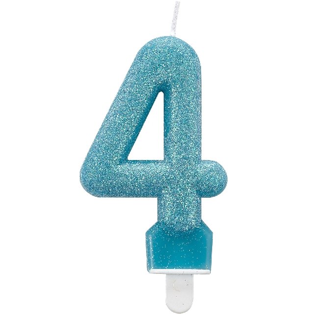 Vela Número 4 Cumpleaños - Glitter Turquesa 7.5cm