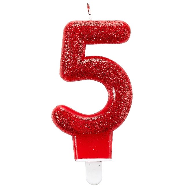 Vela Número 5 Cumpleaños - Glitter Rojo 7.5cm