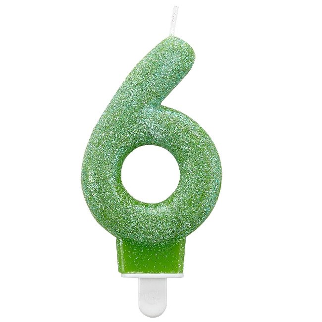 Vela Número 6 Cumpleaños - Glitter Verde 7.5cm
