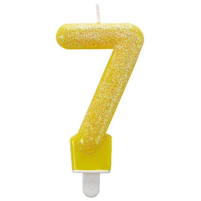 Vela Número 7 Cumpleaños - Glitter Amarillo 7.5cm