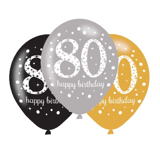 Globos 80 Happy Birthday Celebración Sparkling Mix Dorado - Látex 28cm