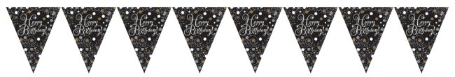Banderín Happy Birthday dorado brillante-4m