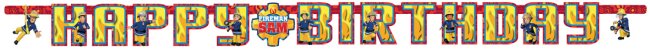 Banner de letras Happy Birthday de Sam el bombero