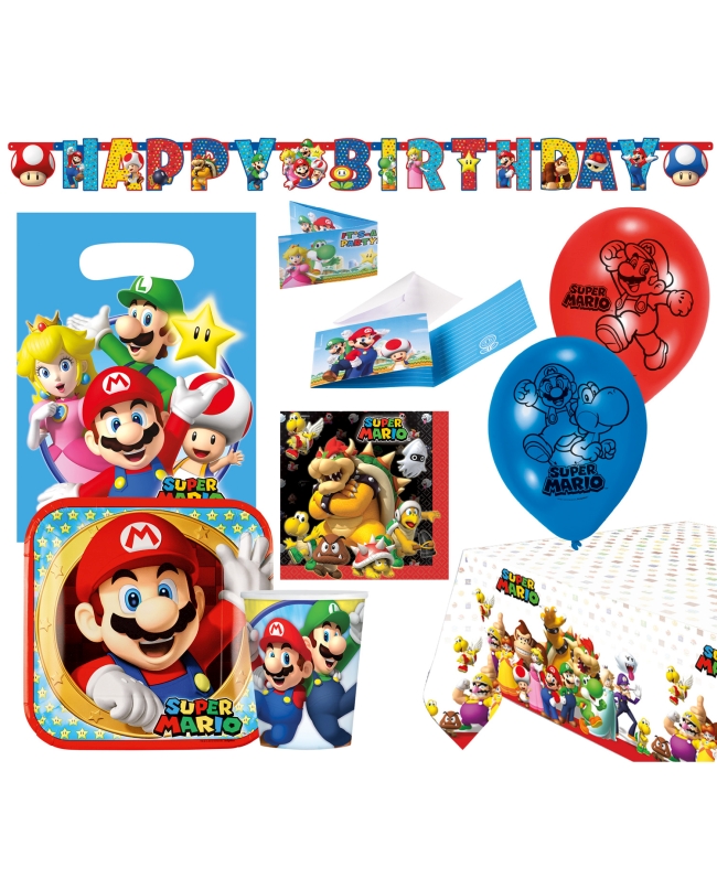 Party Set Super Mario: Plat, Vas, Serv, Mant, Guirn...