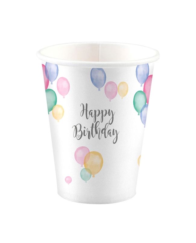 Vasos 250ml Papel Happy Bday Pastel