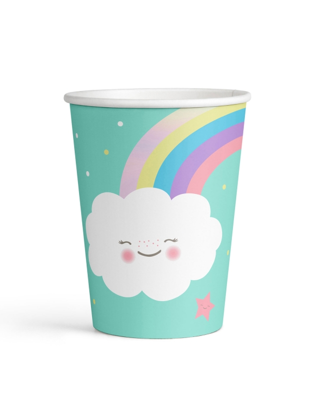 Vasos 250ml Papel Arcoiris Y Nube