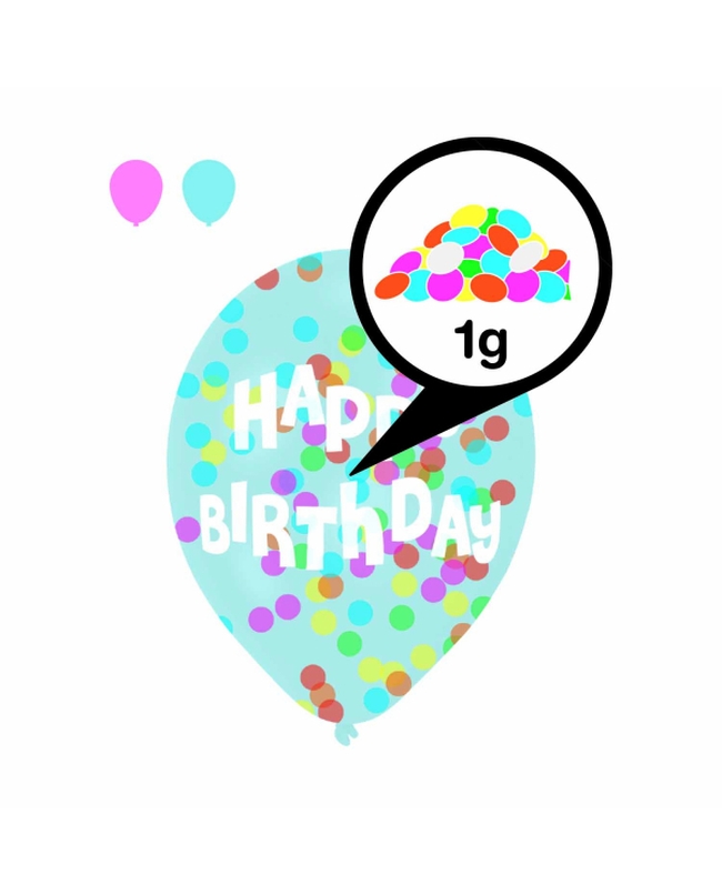 Globos Latex 27,5cm H. Bday 1C + Confeti Surtido 1Gr