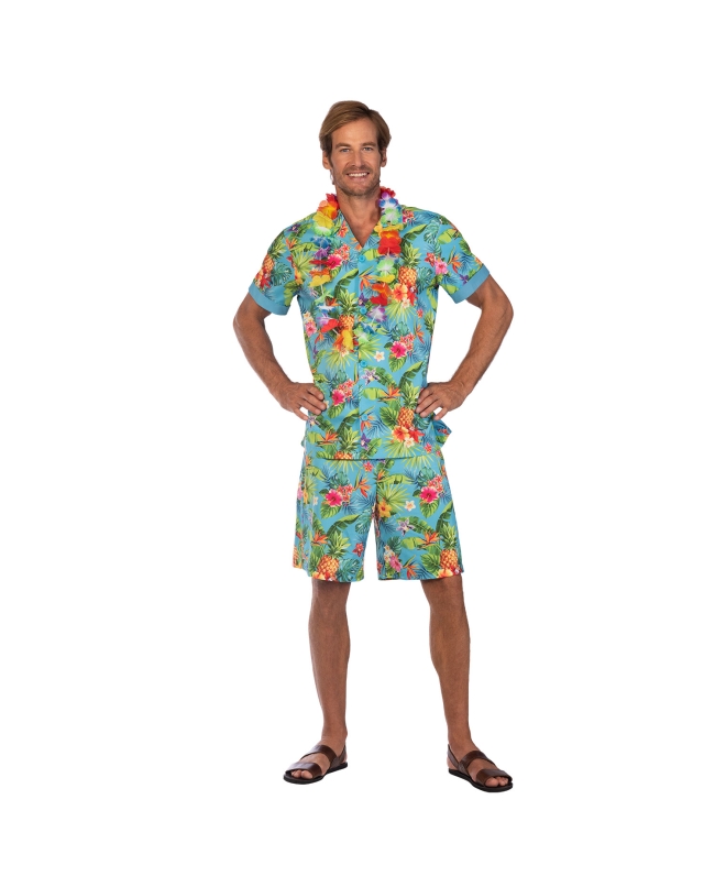 Disfraz Adulto Conjunto Hawaii Azul Talla XL