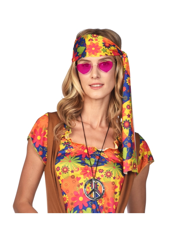 Disfraz Acc. Gafas Corazon Hippie Rosa