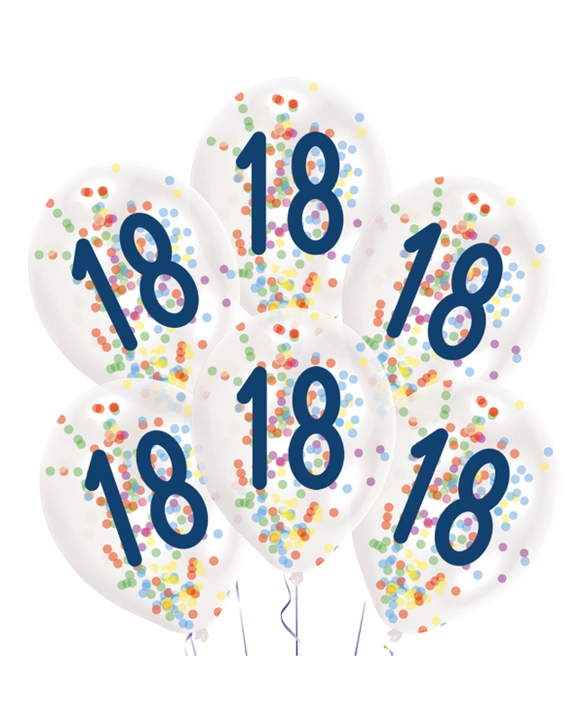 Globos Latex 27,5cm 18 Cumple 1C + Confeti Surtido