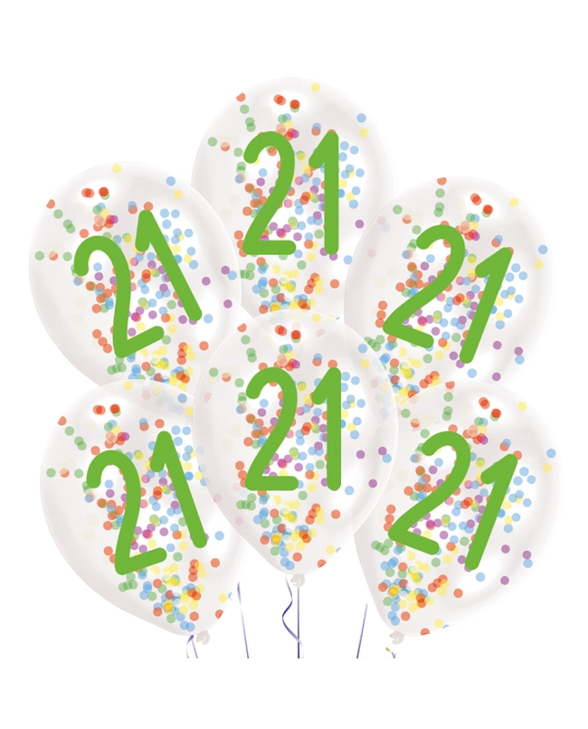 Globos Latex 27,5cm 21 Cumple 1C + Confeti Surtido