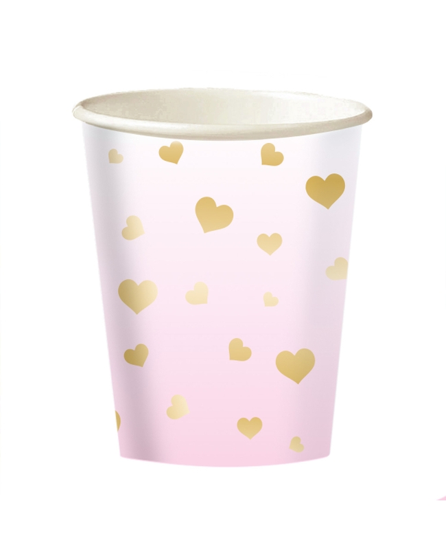 Vasos 250ml Papel Rosa Corazones