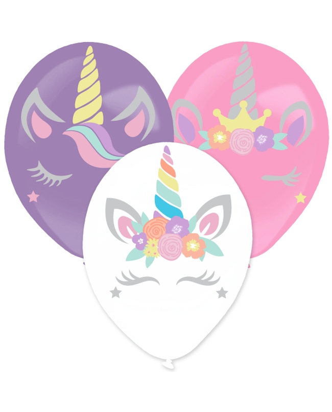 Globos Latex 35,5cm + Pegatinas Unicornio