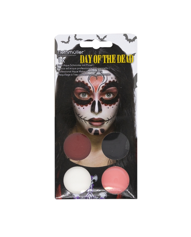 Maquillaje Kit Dia Muertos - Pintura Facial 3.5gr x 4 Y Pincel