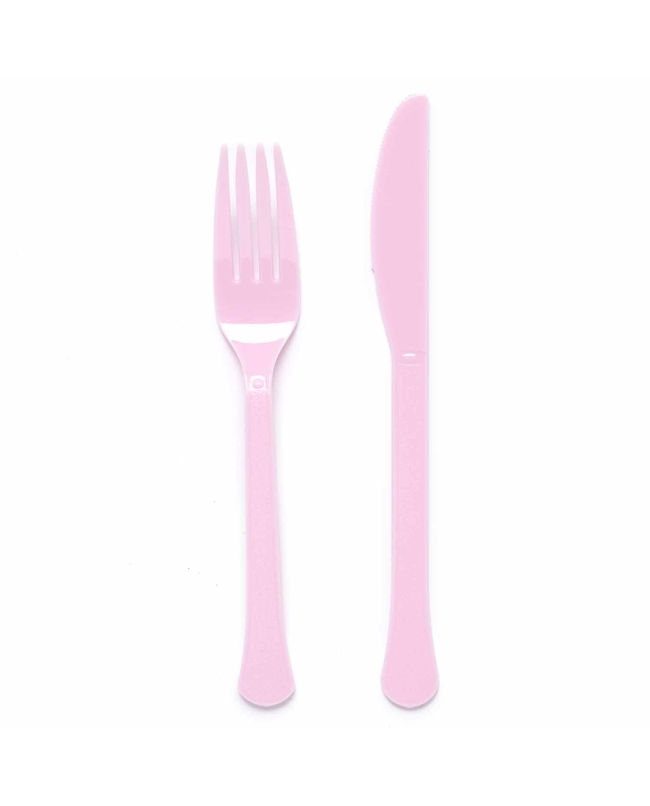 Tenedores Y Cuchillos Plastico Rosa Nube 18cm ***OFERTA DTO NO ACUMULABLE